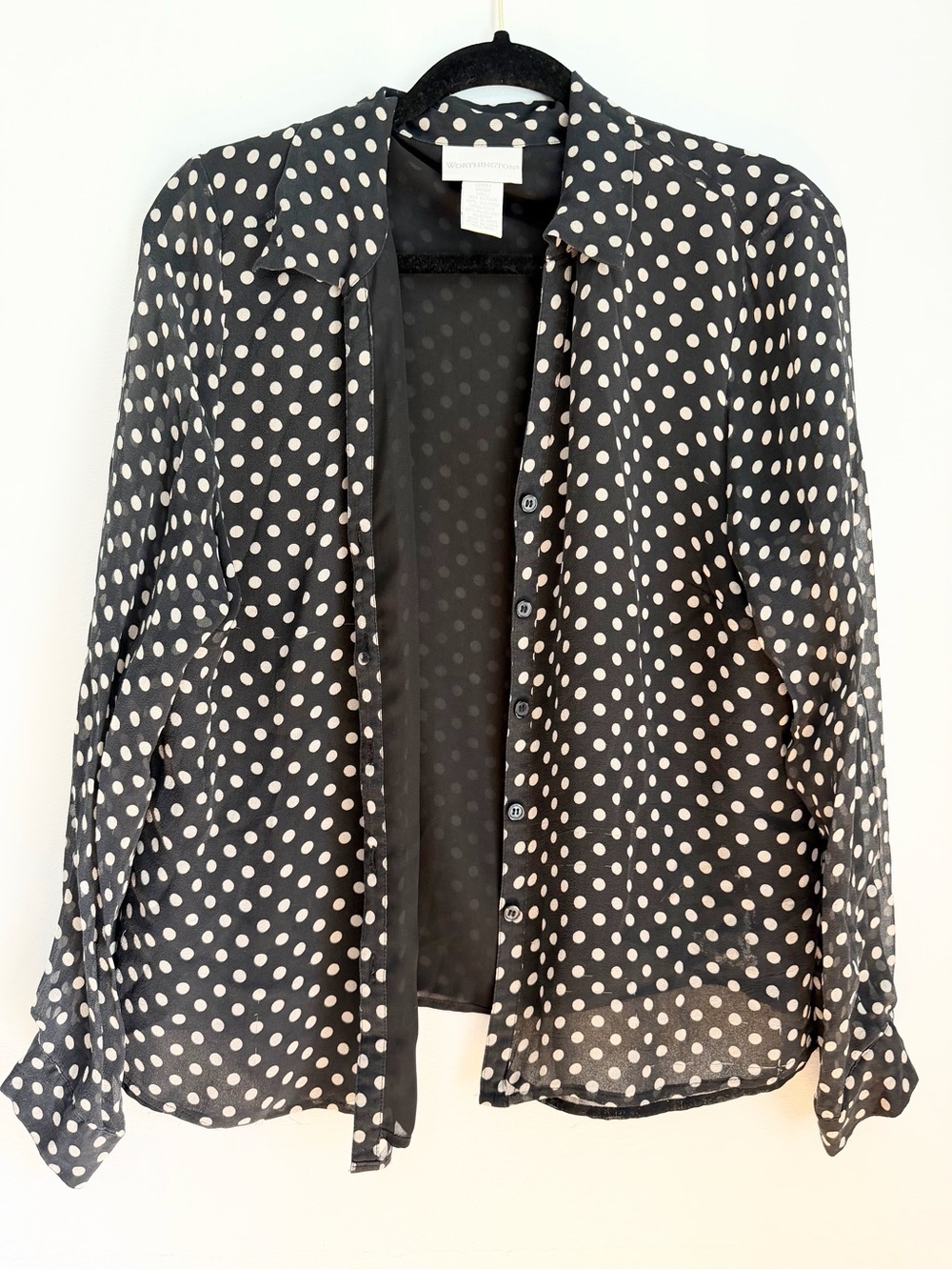 Worthington silk blouse polka dots button down size large